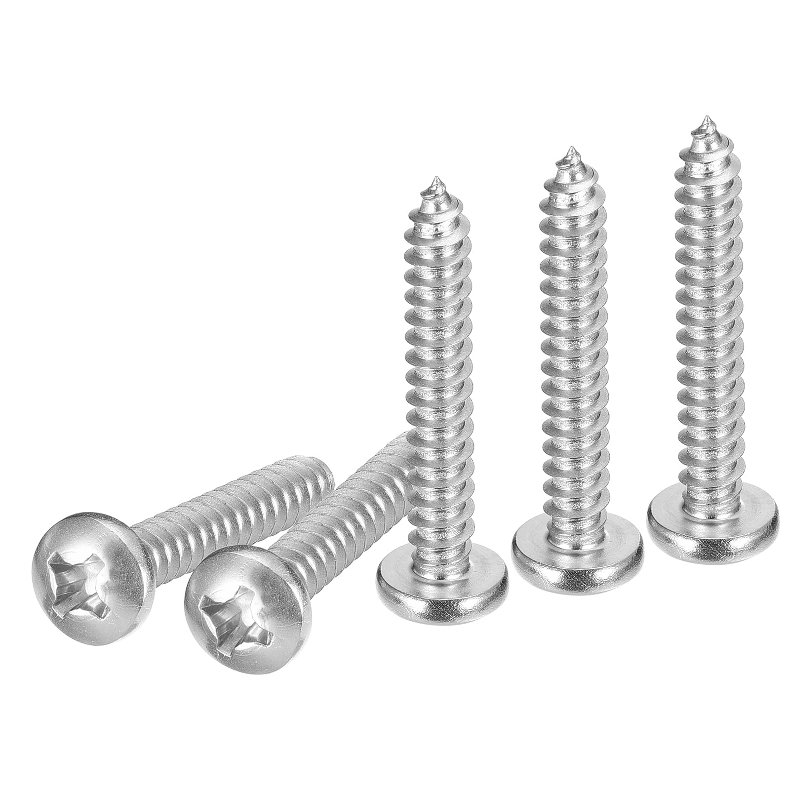 DTGN #12x1-1/2" Phillips Pan Head Self-tapping Screw - 25Pack - Bright Finish 304 Stainless Steel Sheet Metal Screws Wood Screws