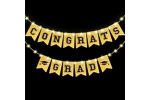 Yuefunny Graduation Gold Glitter Banner with LED Light Happy Graduation Pre Strung Garland Graduation Hanging Bunting Banner Graduation 2024 Classroom Wall Decor for Graduation Party(Delicate Style)