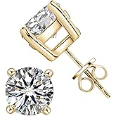 TIMEFASHION Moissanite Stud Earrings, 0.6ct-4ct D Color Round Cut Moissanite, 925 Sterling Silver 4 Prong Stud Earrings for Women or Men
