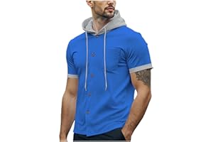Cambkatl Men's Button Down Waffle Hoodies Stylish Color Block Summer Shirts Short Sleeve Casual Sweatshirt