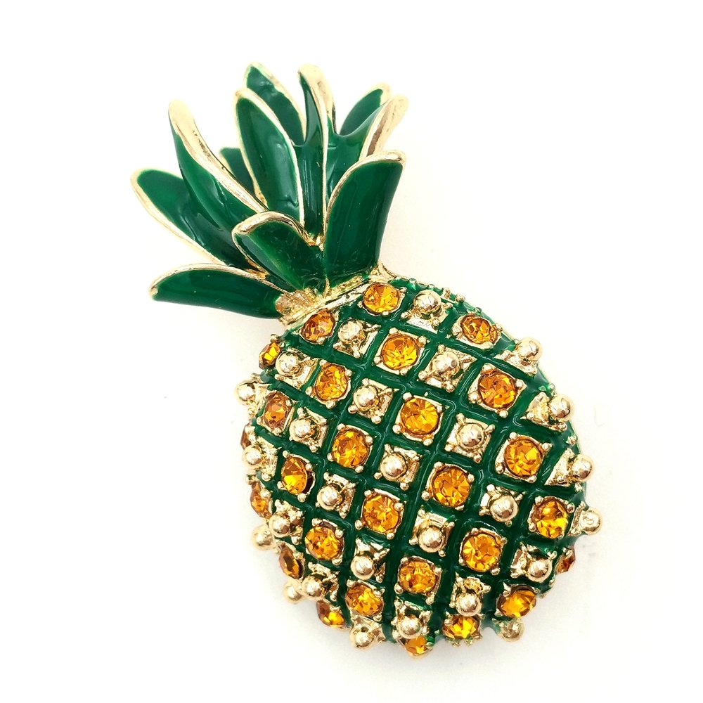 DREAMLANDSALES Pretty Fruit Jewelry Green Yellow Pineapple Brooches Gold Tone