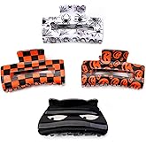 4 Pack Halloween Hair Claw Clips for Women Girls Gifts Pumpkin Spider Web Cat Hair Clips Fall Orange Lattice Hair Banana Barrettes Hair Accessories Nonslip Halloween Hair Clips