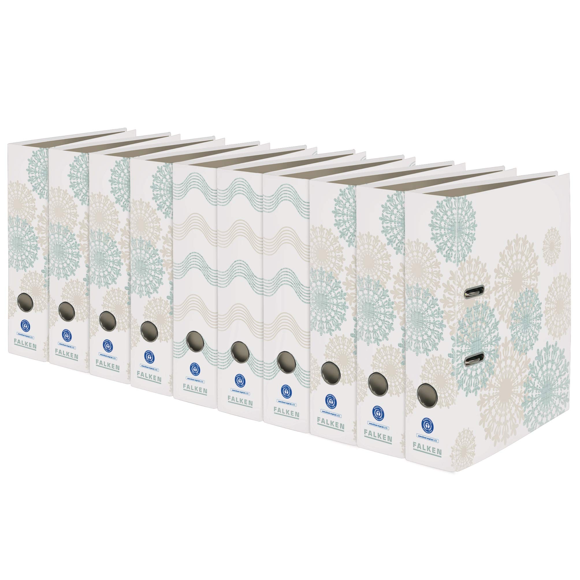 Original Falken 10-pack motif folder Pure Green. Made in Germany. 8 cm wide DIN A4 assorted colours wave & circle Blue Angel file folder letter folder office folder cardboard folder
