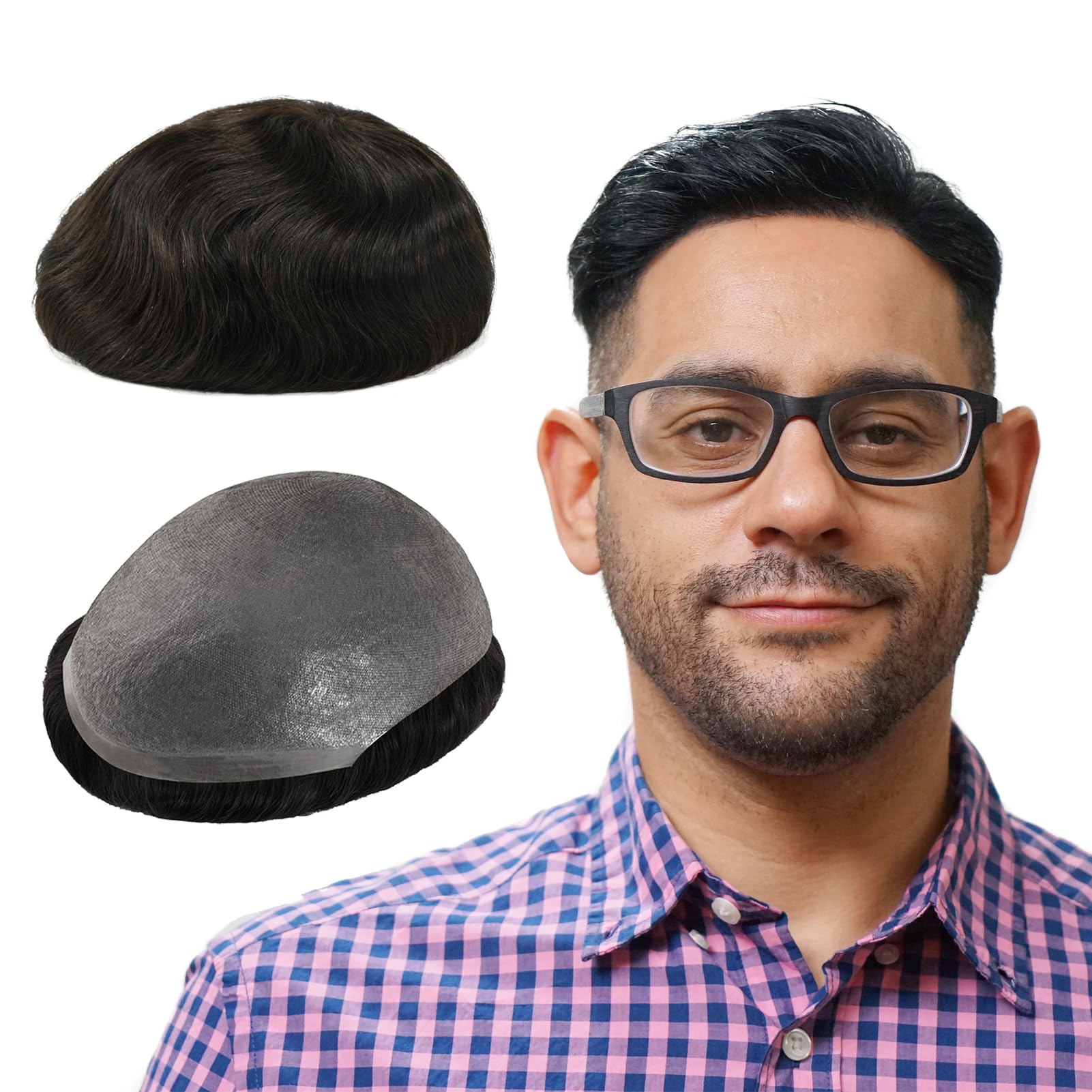 Lordhair 0.06mm Hair System for Men Thin Skin Toupee for Men, Base Size 8X10 Inch V-looped Hairpiece Medium Density Hair Replacement System