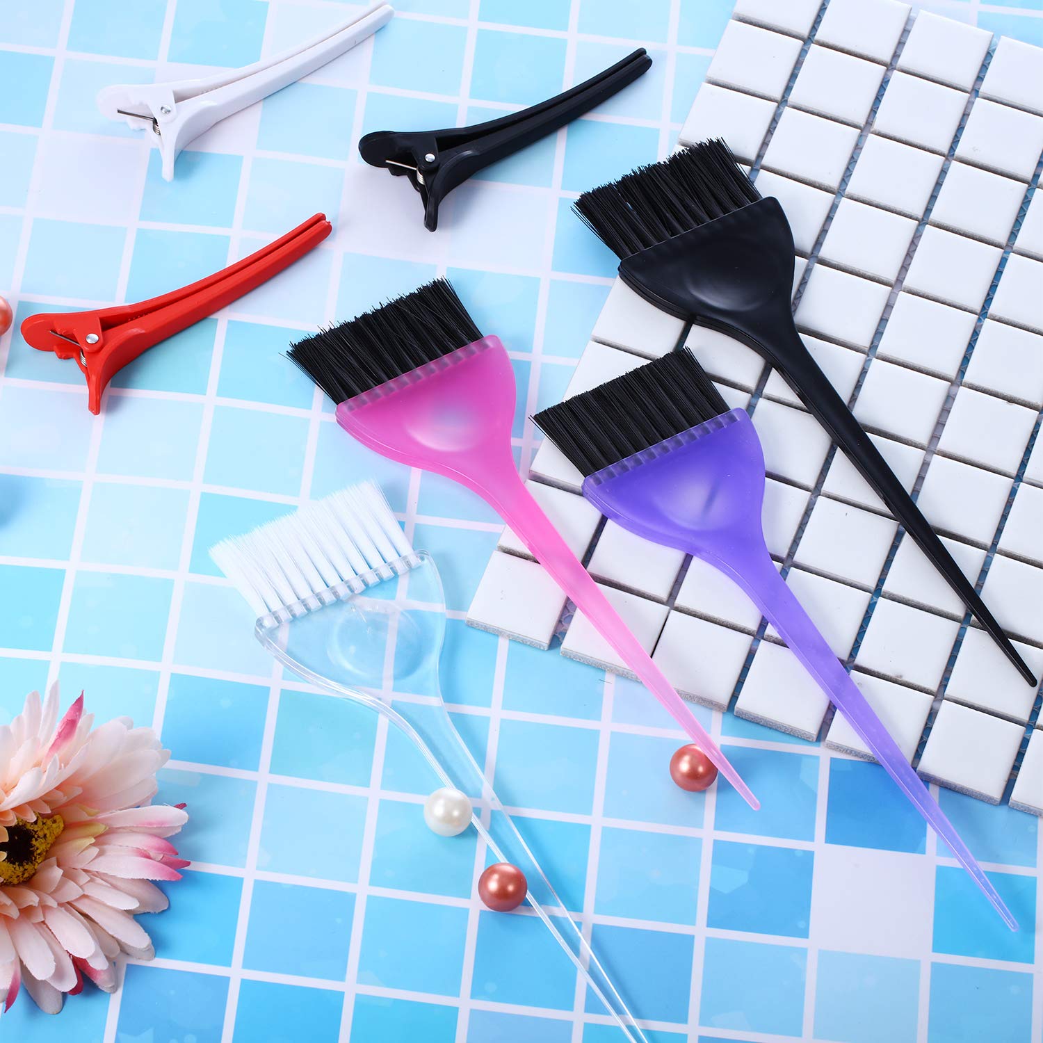 10 Pieces Hair Dye Tool Set, Include 4 Pieces Hair Dye Brush Hair Color Brush Bleach Dye Brush and 6 Pieces Hair Sectioning Clips Salon Clips for Salon Use and Home DIY Dyeing Styling : Beauty