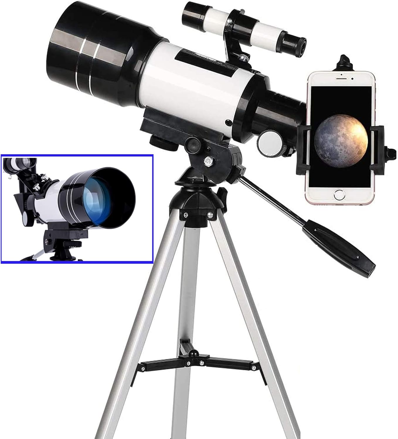 Portable Travel Telescope with Mobile Phone Holder 300mm Focal Length Astronomical Refraction