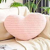 XVTRU Pink Heart Pillows, 15.7" Cute Heart Decorative Pillow, Stripe Heart Shaped Plush Throw Pillows for Bed