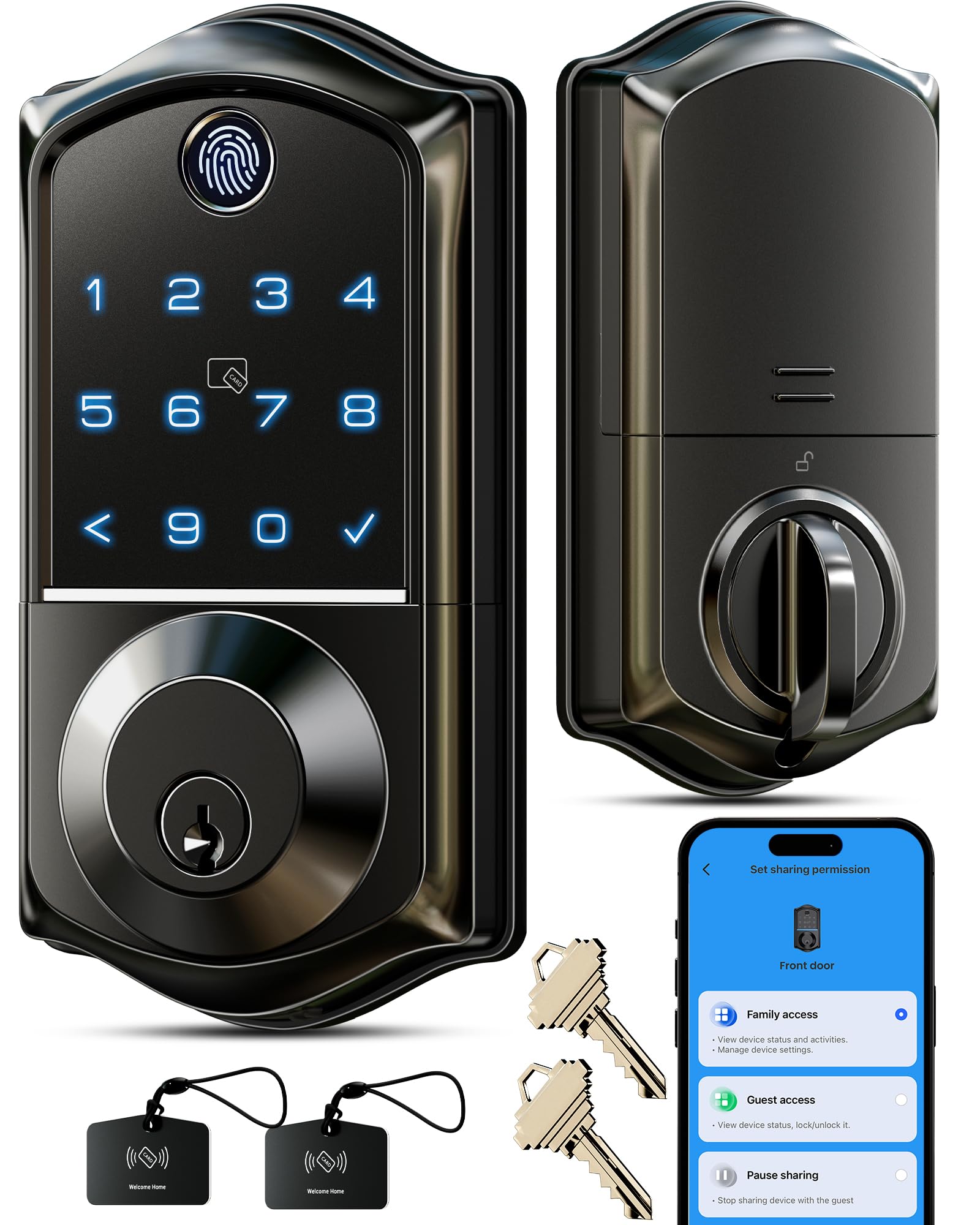 Photo 1 of Veise VE017 Fingerprint Smart Door Lock, App Control, 7-in-1 Keyless Entry, Auto Lock, Emergency Power Port, Electronic Touchscreen Keypad, Biometric Smart Locks for Front Door, Matte Black