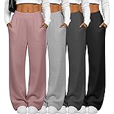 Velvelhall 4 Pack Women's Lounge Sweatpants High Waisted Wide Leg Pants with Pockets Loose Casual Pants Workout Yoga Jogger
