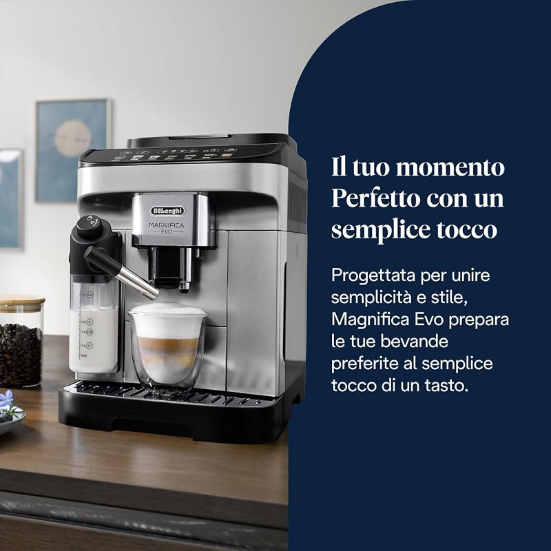 Magnifica Evo ECAM292.81.SB, macchina da caffè con sistema lattiero-caseario, 7 tasti di scelta diretta per cappuccino, espresso e altre specialità del caffè, pannello di controllo, 2 tazze, — foto 2 di 8