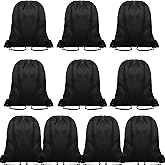 Topspeeder 10Pcs Black Drawstring Backpack Bags Sack Pack Cinch Tote Sport Bulk Storage Polyester Bag for Gym Traveling