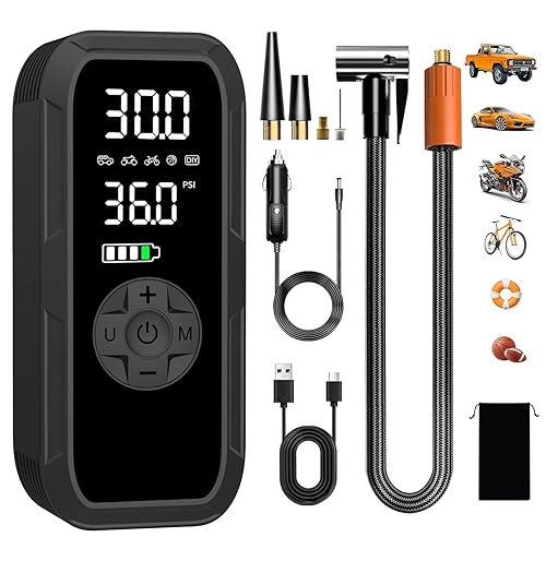 Vulisox Corded/Cordless Tyre Inflator Portable Air Compressor, 4500 mAh 150PSI Electric Tyre Pump with LED Lights Emergency, Auto Shut-Off, Rechargeable as Power Bank, for Car, Bike, Motorbike, Ball