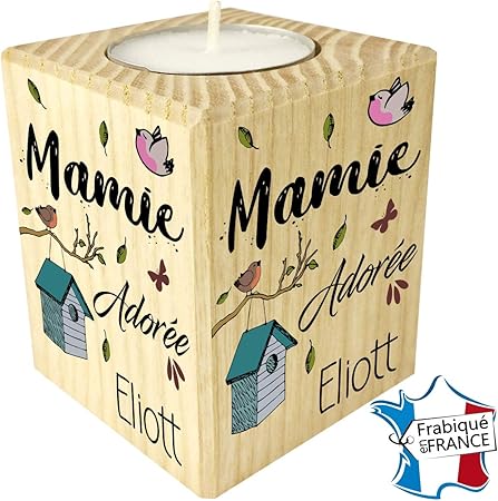 Porte Bougie En Bois Personnalise Avec Le Prenom De Mamie Fete Des Grands Meres Bougie Personnalisee La Plus Gentille Des Mamies Cadeau Personnalisable Pour Mamy Anniversaire Cadeau Noel Cuisine Maison Supports