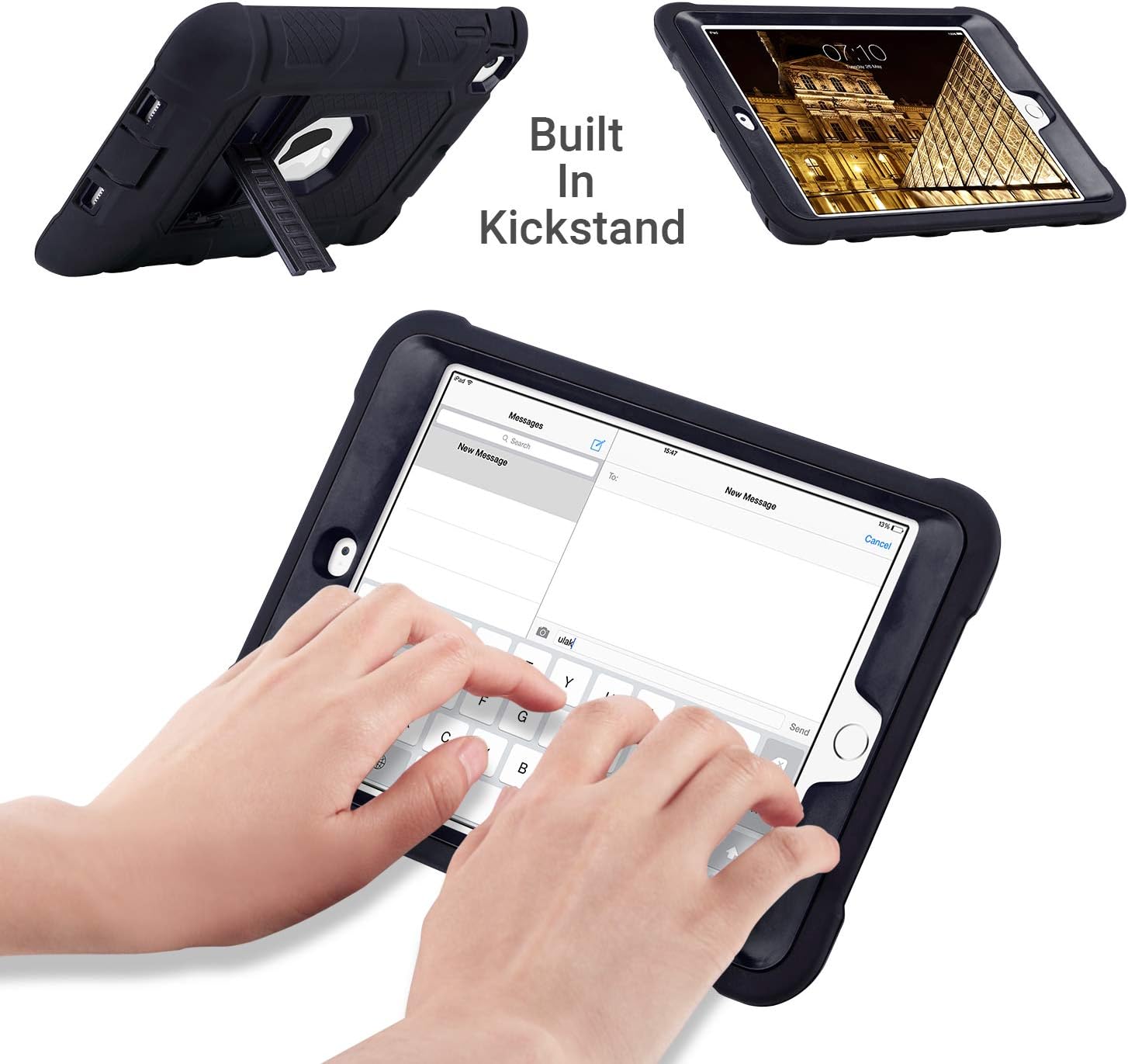 ULAK iPad Mini 1 2 3 Case, iPad Mini Shockproof Protective Case Cover with Stand for Apple iPad Mini 1/2/3 - Black - Image 3