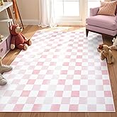 Seavish Ombre Checkered Rug, 4x6 Machine Washable Pink Rugs for Bedroom Girls, Low Pile Soft Non-Slip Modern Checkerboard Living Room Rugs, Floor Carpet Rug for Playroom Nursery Room Entryway