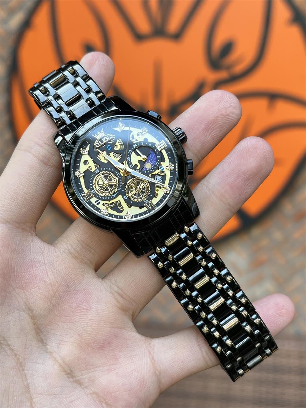 OLEVS Mens Watch Chronograph Luxury Diamond Dress Business Analog Quartz Wrist Watches Stainless Steel Waterproof Luminous