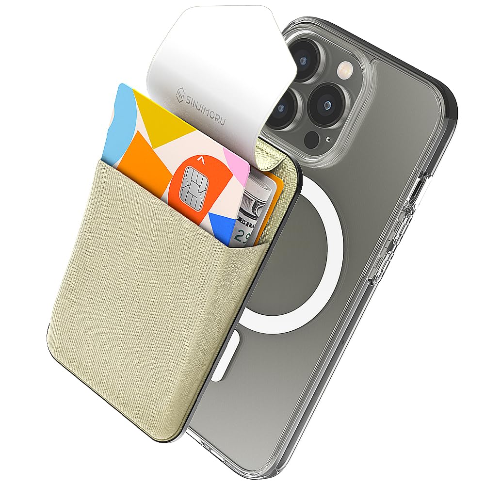 Sinjimoru Privacy Cover Magnetic Card Holder, Magnetic Phone Wallet Stick on as Credit Card Holder for Apple MagSafe Compatible with iPhone 16 15 14 13 12 Series. M-Flap Beige