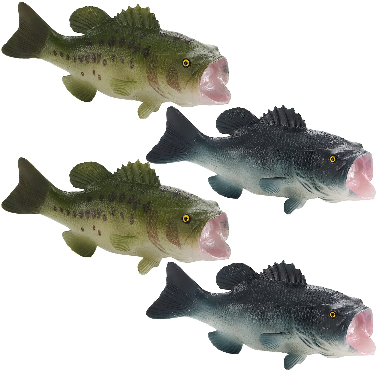 Photo 1 of ZENFUN 4 Pack Small Bass Figurine, 6 Inch Fake Fish Cake Topper, Plastic Simulated Realistic Bass Model, Artificial Fish Lifelike for Food Display, Home Market(Blue,Green)