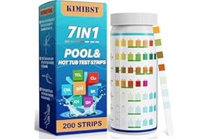 KIMIBST Pool Test Strips: 200CT 7-Way Professional Hot Tub & Spa Test Kit for Bromine pH Total Chlorine & Hardness Cyanuric A