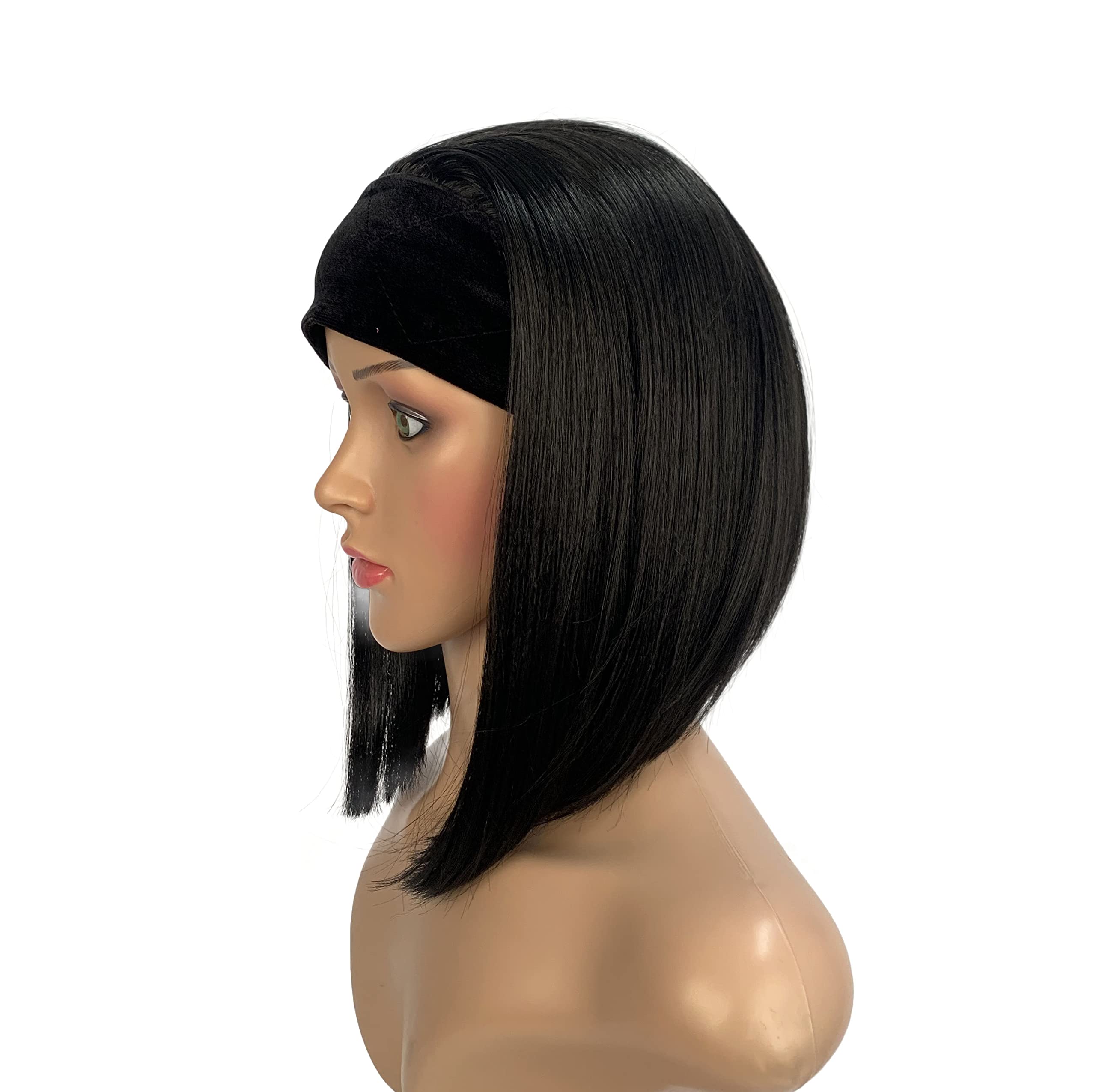 SLEEK Synthetic HeadBand Wigs Straight HeadBand Wig 11inches Headband Bob Wigs Short Wigs Heat Resistant Fiber Wig 120g (1b)