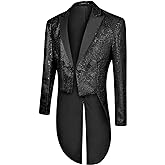 MAGE MALE Mens Sequin Tuxedo Jacket Tails Slim Fit Tailcoat Dress Coat Swallowtail Dinner Party Wedding Blazer Suit Jacket