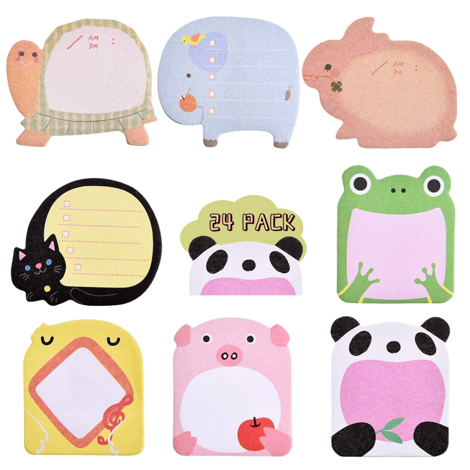 BENIFILE 24 Pack Cute Sticky Notes for Kids' Party Bags Favours Animal Designs Stickers for Kids Boys Girls Party Bag Fillers