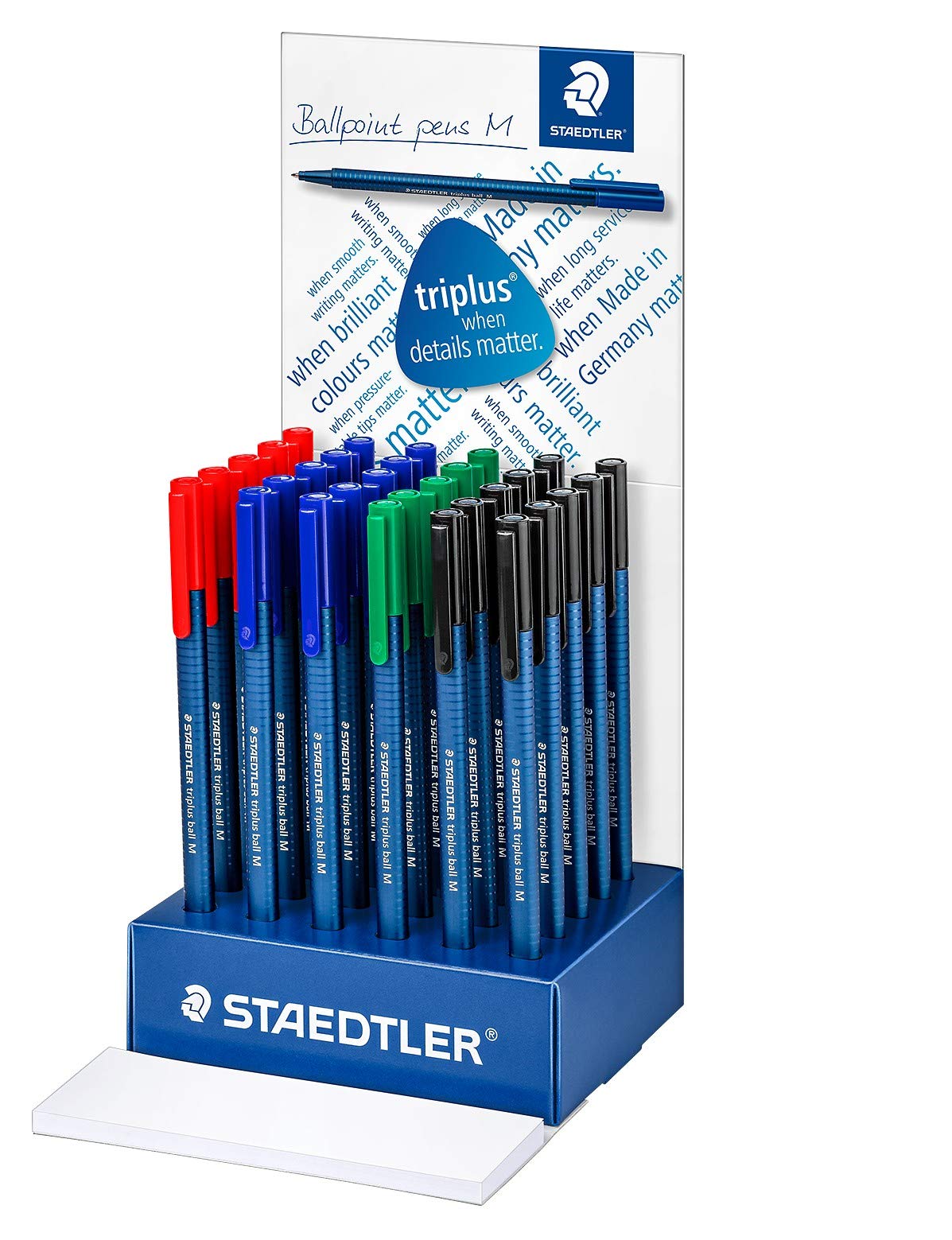 Staedtler Triplus Ball Ballpoint Pen Ergonomic Triangular Shape High Quality Made in Germany Pack of 30 in 4 Colours (Red, Green, Blue, Black) Line Width M 437 CA30