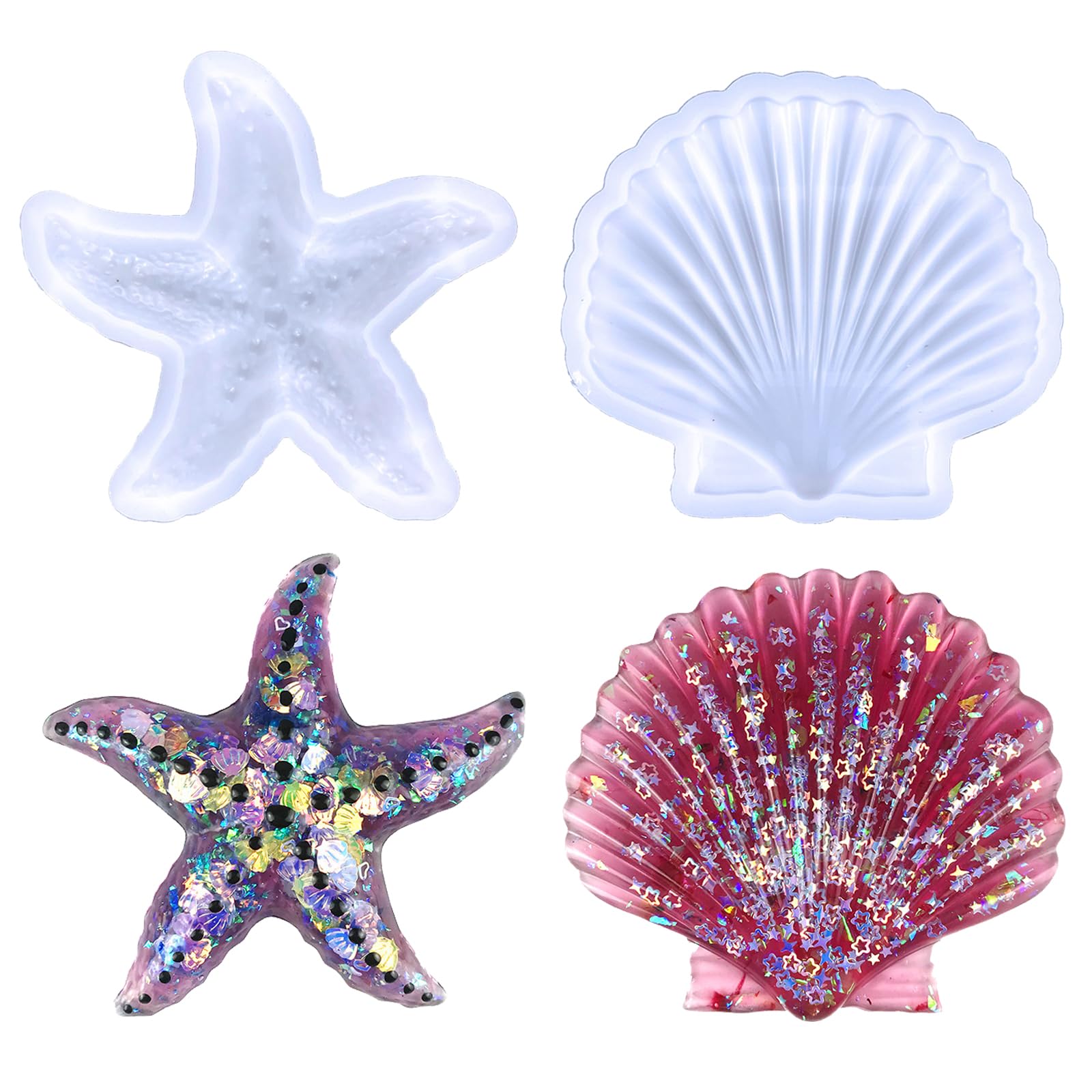 3D Starfish Shell Silicone Molds Marine Animal Resin Mold Starfish Shell Making Epoxy Mould DIY Craft Casting Mold for Gift Home Office Ornament Decor