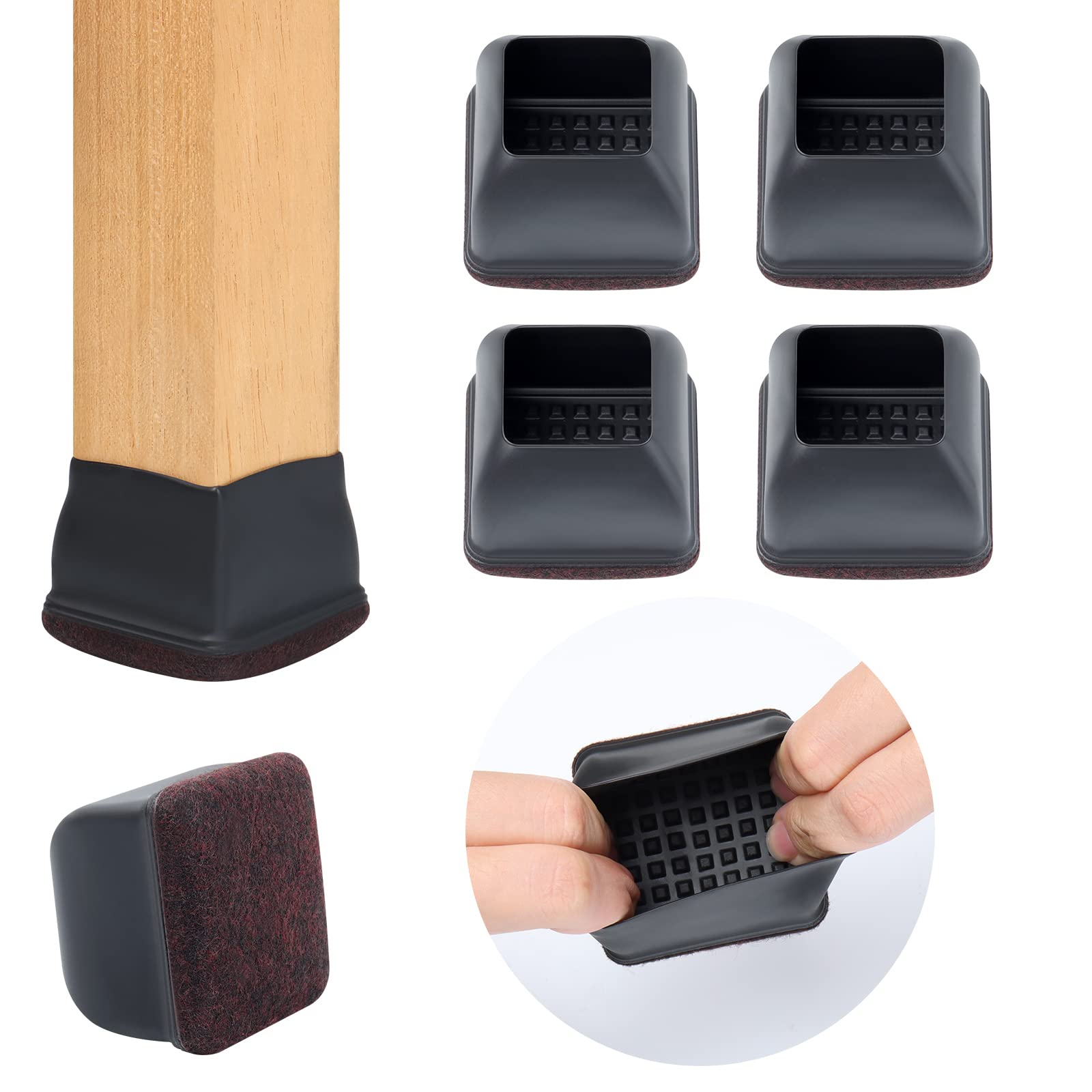 Ezprotekt 2 inch Square-black Non-woven fabric Furniture Cups Chair Leg Caps, Chair Leg Covers Smooth Moving Chair Feet Protectors