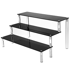 IHOMECOOKER 3 Tier Black Acrylic Display Riser Cupcake Stand Pop Figure Display Shelf for Decoration, Collection, Makeup