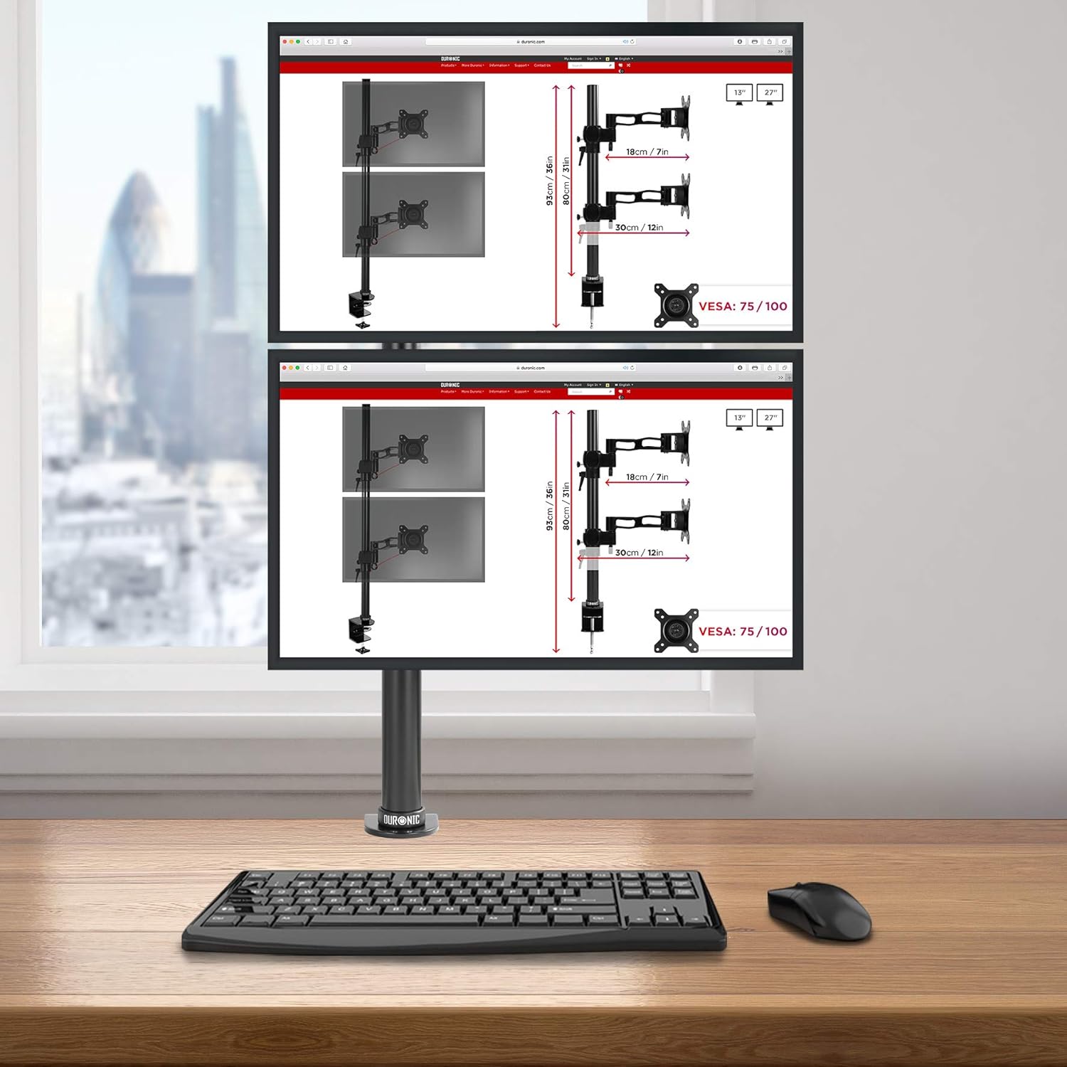 Supporto Per Doppio Monitor Across-Star Regolabile (31,7-39,4") – In Legno E Metallo, Portata 300 Lbs - 2