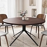 VOWNER Solid Wood Round Dining Table for 4-6 People, 47 Inches Kitchen Table, Dining Room Table with Metal Legs, Circle Coffe