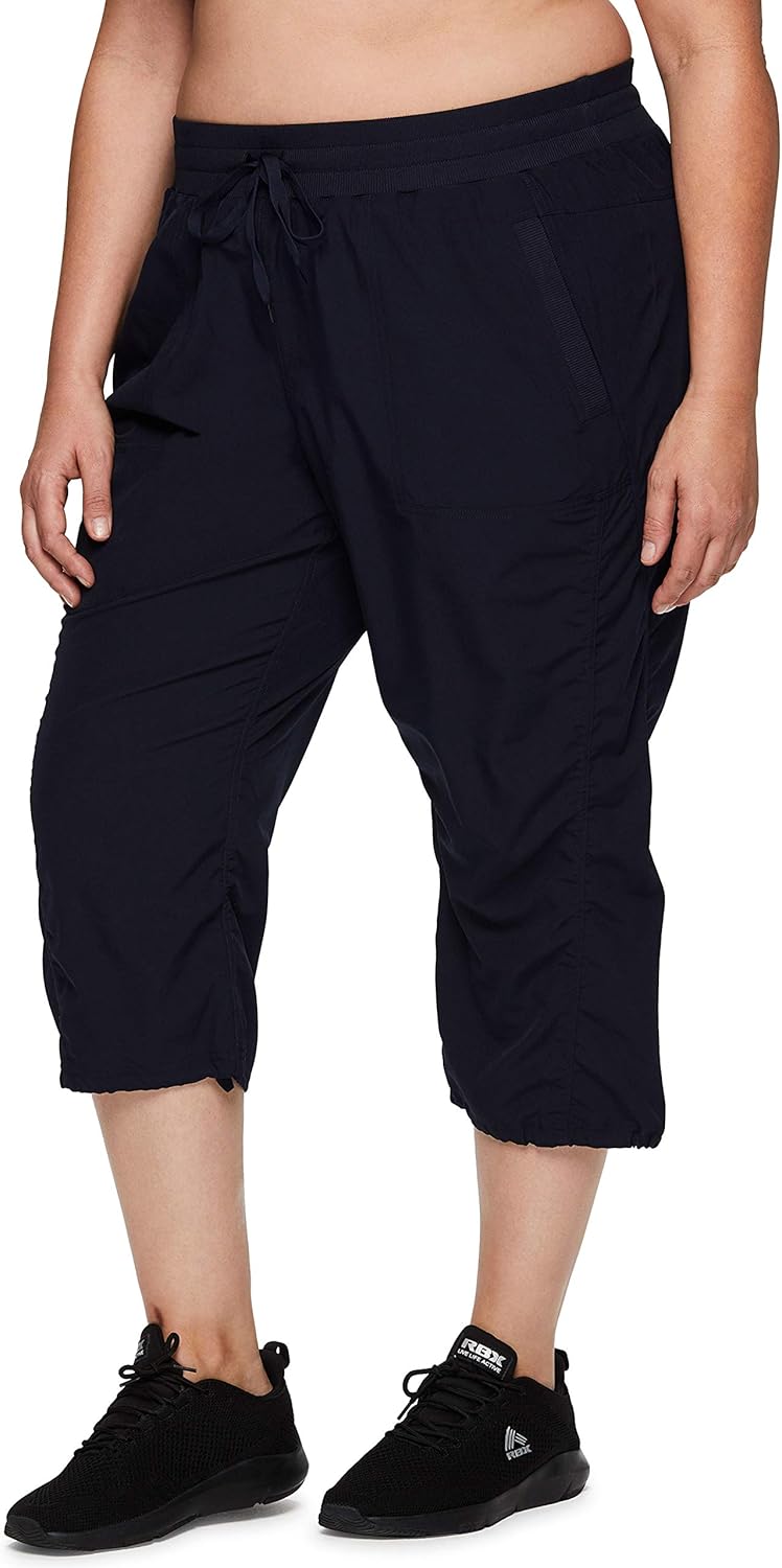 RBX Active Women's Plus Size Fashion Lightweight Woven Body Skimming Drawstring Capri Pant at  Women’s Clothing store