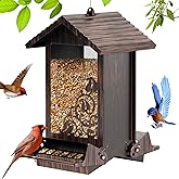 Squirrel Proof Bird Feeder for Outdoor Hanging,Metal Bird Seed Feeder with Bilateral Weight Activated Perches,5LB Large Capacity Wild Bird Feeders for Outside,Easy Refill and Clean,Brown