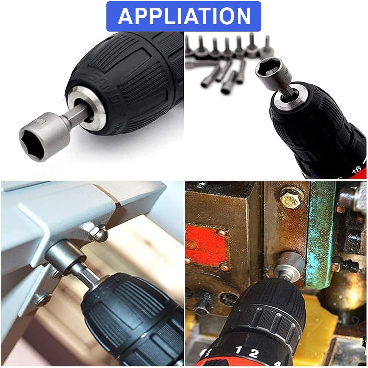 14er Set Magnete Sechskant Stecknuss, 6-19mm Steckschlüssel Magnetisch Sechskant Stecknuss Adapter, Anschrauben Schraubenschlüssel für Bohrer 7
