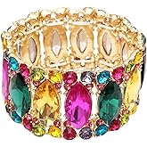 Enrwin Women’s Elegant Wedding Bridal Crystal Double Row Marquise-Shape Leaf Stretch Bangle Bracelet Bride Jewelry for Women