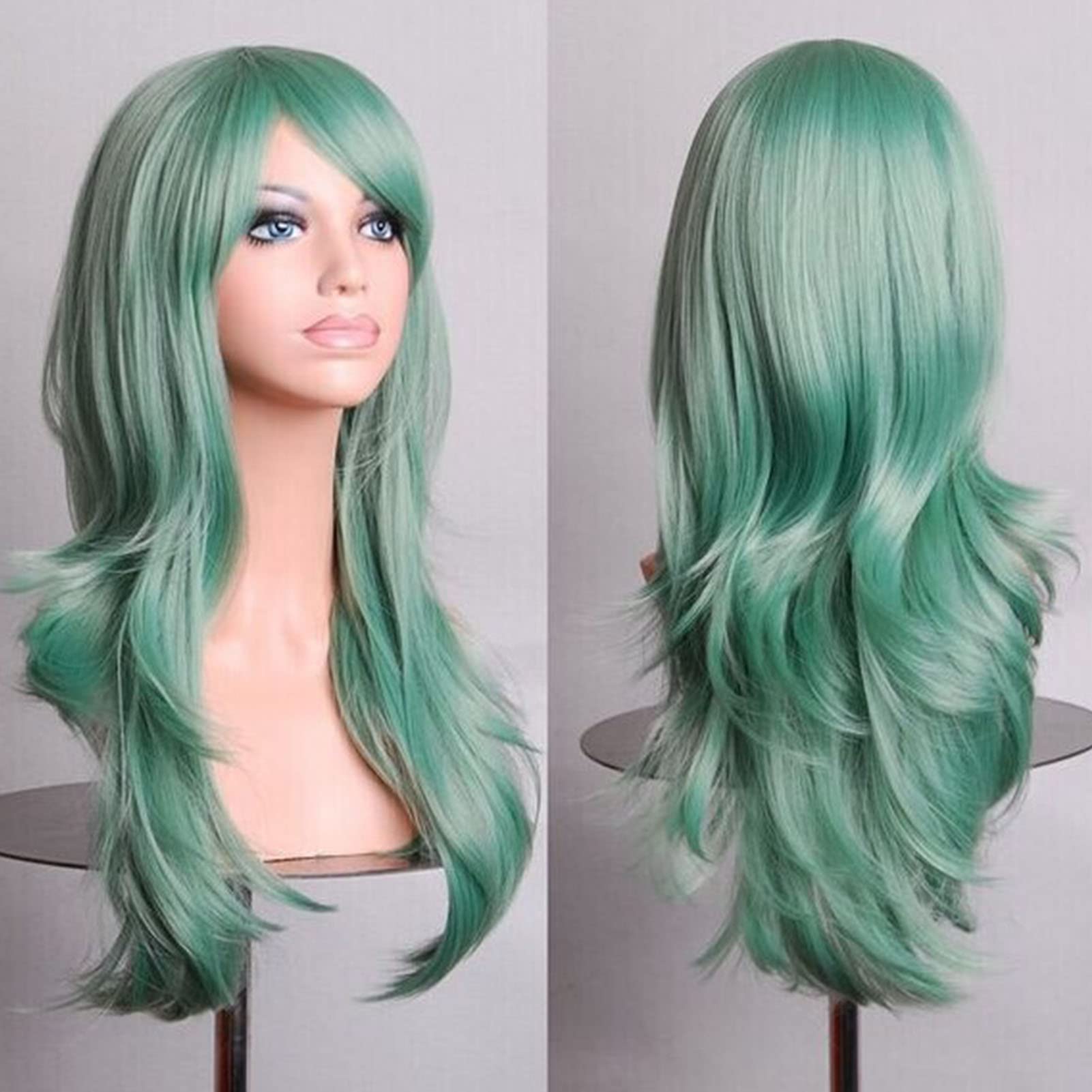 Long Curly Wavy Wig for Women, Heat Resistant, Fashionable Halloween Cosplay Party Costume Wig with Multiple Applicable Scenarios, Easy to Wear, Wonderful Gift (Mint Green)