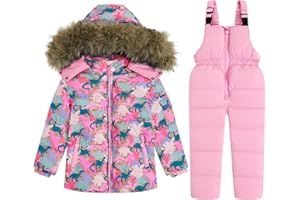 JiAmy Kids 2 Piece Snowsuit Set Girl Winter Hooded Puffer Jacket & Snow Bib Pants Boy Ski Suits Ultralight Outfit