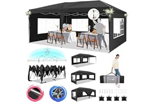 HOTEEL 10x20 Pop Up Canopy Tents for Parties, Outdoor Tent with 6 Sidewalls & 8 Wind-Resistant Rods & Carry Bag, Easy Setup for Wedding, Patio Events, Commercial, Waterproof and UV50+ Protection,Black