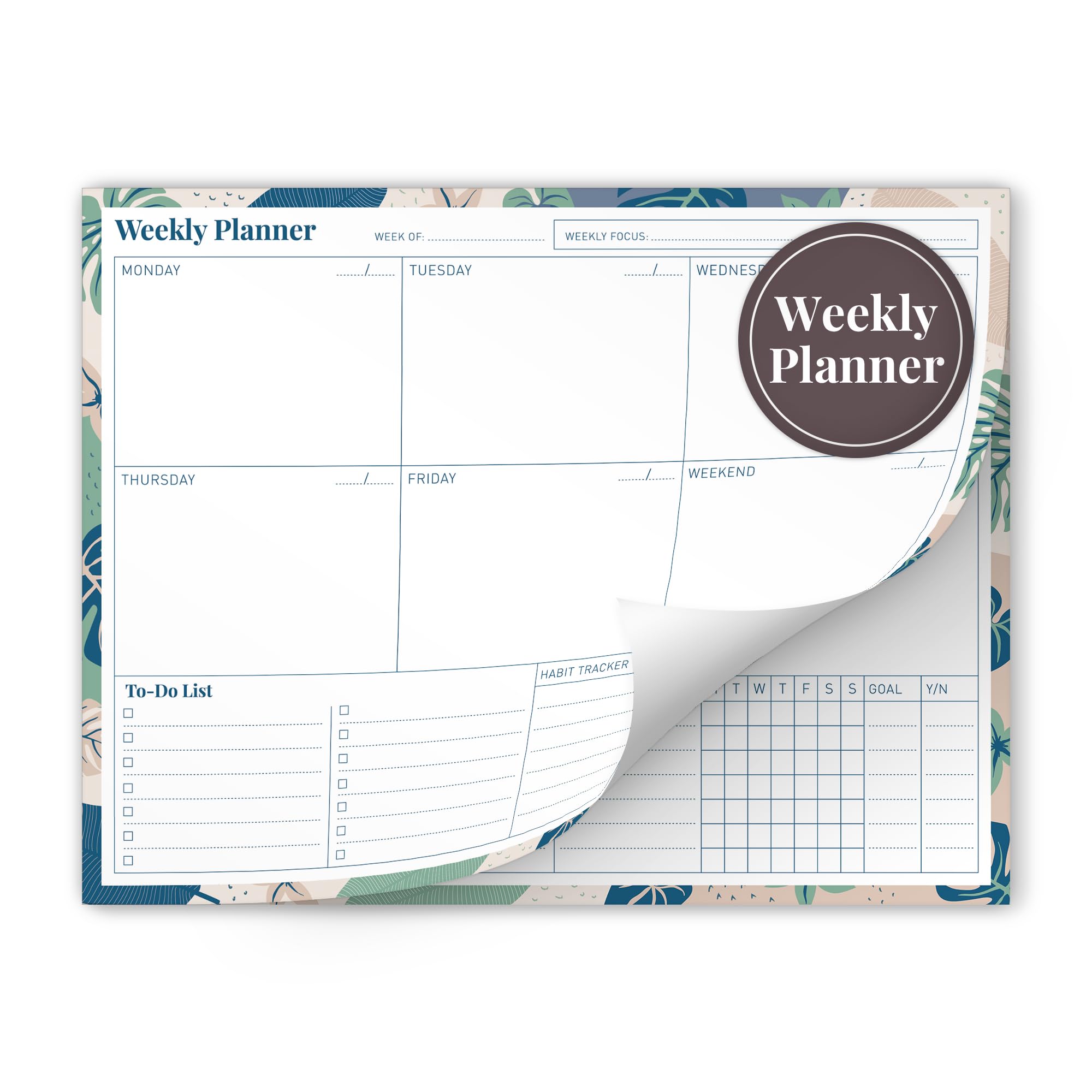 Rileys and Co. Ultimate Undated Weekly Planner Pad with Habit Tracker, Weekly Calendar Pad Tear Off, 52 Tearaway Sheets, Weekly To Do List Notepad, Goal Tracker, Heavy-Duty & Durable, 28 cm x 22 cm