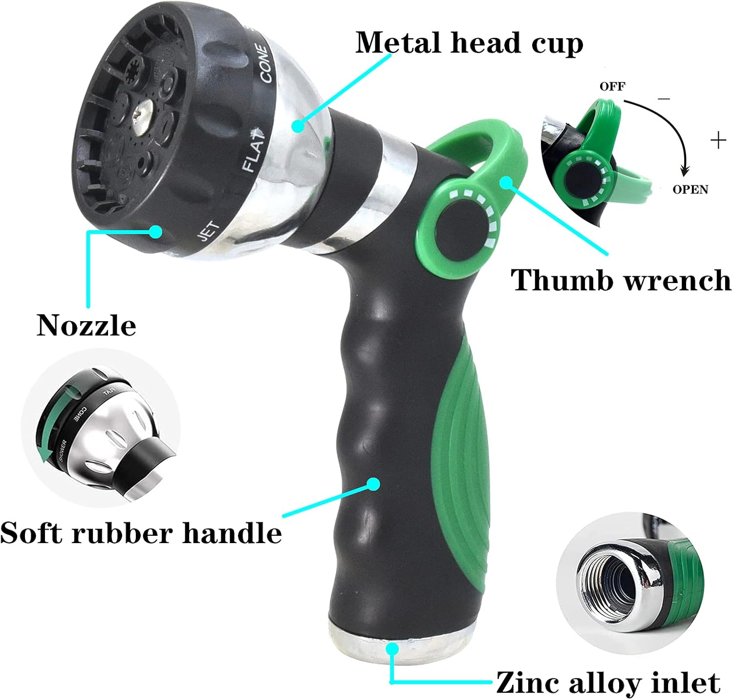 Garden Hose Nozzle Metal Duty Nozzle Hand Sprayer-High Pressure Spray Nozzle Adjustable Spray 8 Patterns Nozzle for Garden Hose, Car Wash,Cleaning,Showering Pets: Home Improvement