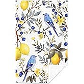 EVER-GOING TUNE Blue Watercolor Lemon & Bluebird Waffle Kitchen Towel, Bird Lover Gifts for Women, Floral Fruit - Themed Kitchen Decor,Dish Towels for Kitchen Drying,16x24 inch