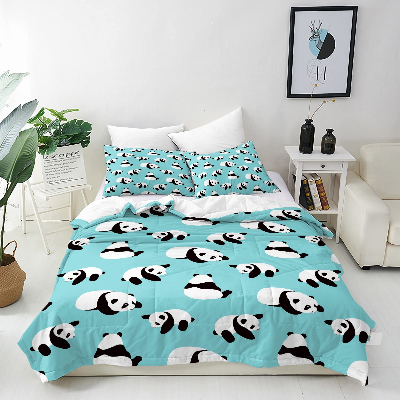 ANHOPE Panda Duvet Cover Set Soft Lightweight 3Pcs Bedding Set with 2 Pillowcase Cute Cartoon Animal Panda Bear Print Pattern Kids Boys Girls Microfiber Quilt Cover with Zipper Closure Single Size — image 1