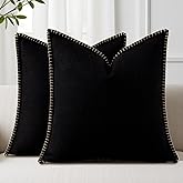 decorUhome Spring Decorative Throw Pillow Covers 18x18 Set of 2 Square Linen Outdoor Neutral Farmhouse Pillow Covers with Stitched Edge for Couch Sofa Living Room, Black