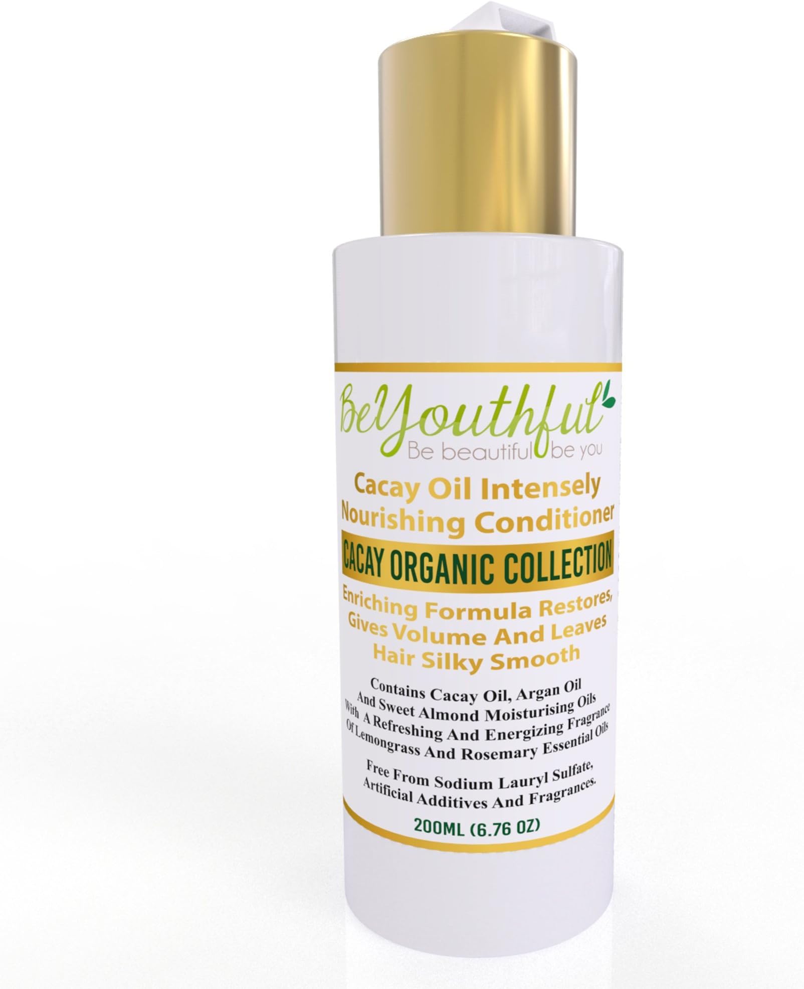 BeYouthful Organic Nourishing Conditioner - Cacay, Argan And Almond Oil Deep Moisturising For Hair And Scalp. Best for Dry And Damaged Hair. Free From Sulphates, Parabens And Artificial Additives.