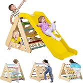 Costzon 4 in 1 Climbing Toy for Toddlers, 3-Sided Montessori Wooden Triangle Climber with Sliding Ramp, Climbing Net &amp; Board, Kids Boys Girls Indoor Home Daycare Gym Playset Birthday