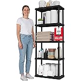 IRIS USA Plastic Storage Shelves |Made in USA| 64"H x 24"W x 12"D - Black | 5-Tier Light Duty Rack Organizer, 250lb Total Capacity, 50lb Per Shelf, Shelving Unit for Bathroom, Laundry, Home &amp; Pantry