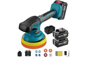 ZhiehiusL Cordless Car Buffer Polisher, Car Buffers and Polishers Kit with 2X21V 3000mAh Batteries, 8 Variable Speeds to 6000