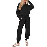 Ekouaer Women's 2 Piece Lounge Set Long Sleeve Knit Pajamas Sweatsuit Jogger Pant Outfits With Pockets S-XXL