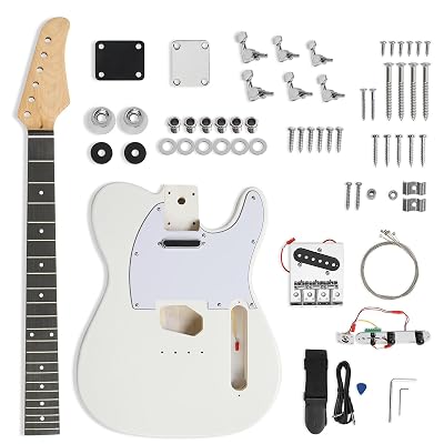 Ktaxon DIY Guitar Kit with Solid Body, Tech Fingerboard and Maple Neck, 6 String DIY Electric Guitar Kit with Classic Design, Easy Installation & Full Equipment to Build Your Own Guitar (KTL-White)